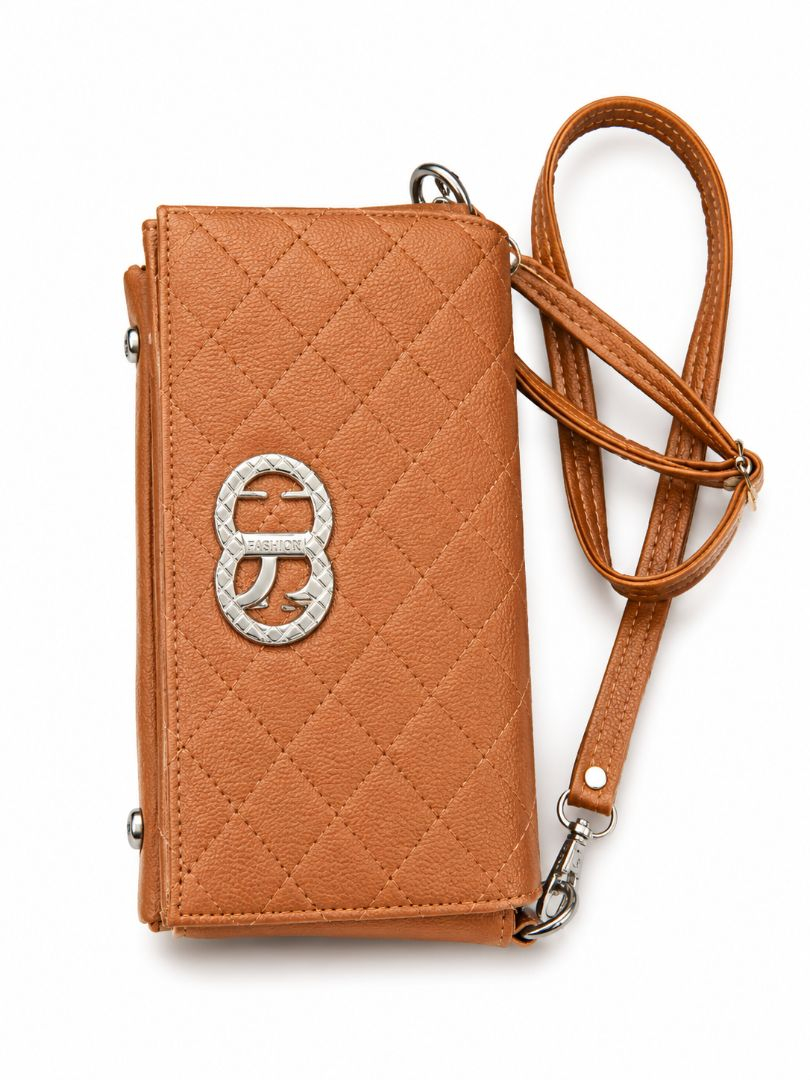 Quilted Faux Leather Crossbody Bag Tan Brown